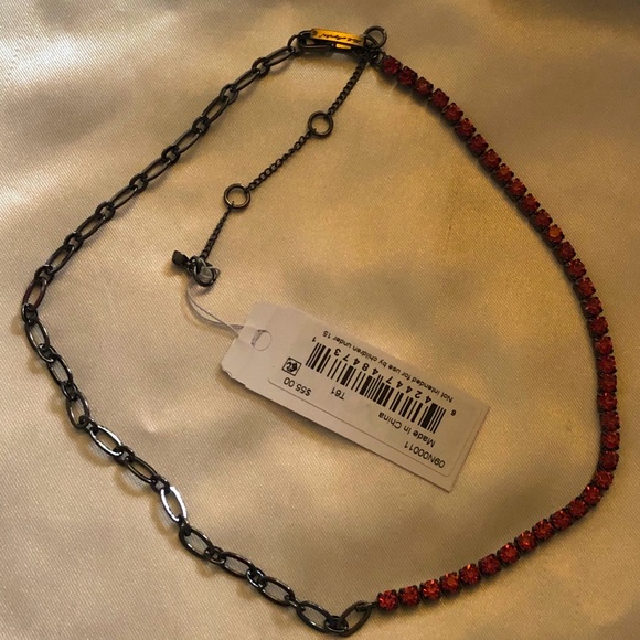 Karl Lagerfeld Hematite Tone Link & Rose Crystal Cup Chain Collar Necklace NWT - Picture 13 of 13